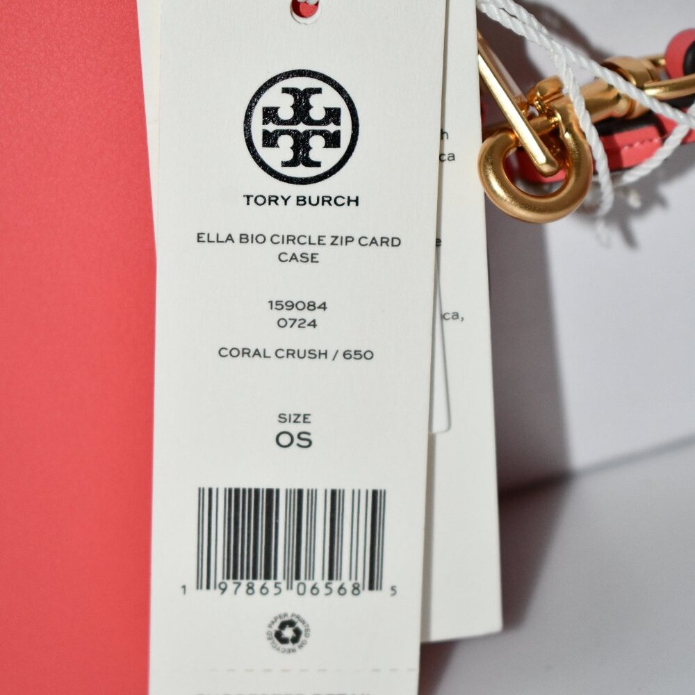 Tory Burch Ella Zip Bio Vegan Leather Card Holder in Coral Crush #159084 NWT - Picture 5 of 5